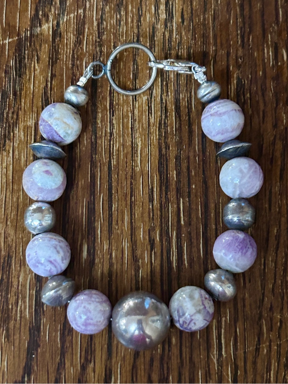 Vintage Navajo Sterling silver Beaded Purple Flower Agate Bracelet